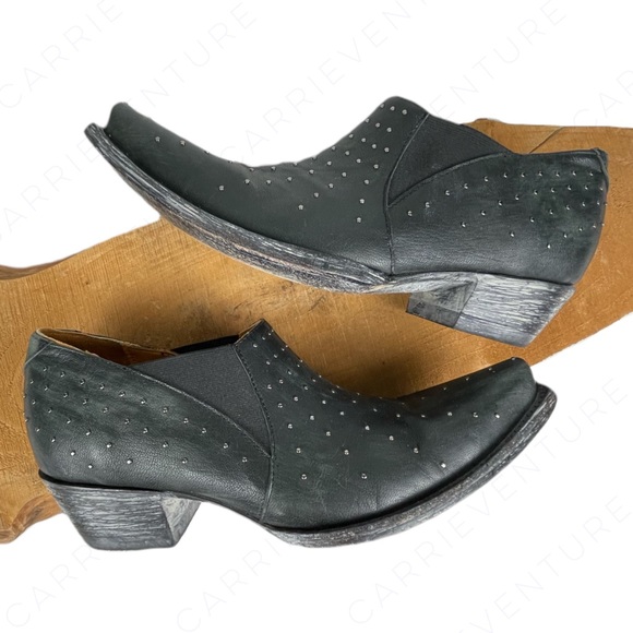 Old Gringo Black Leather Silver Studded Low Cut Ankle Cowboy Cowgirl Booties 8 - Picture 2 of 16